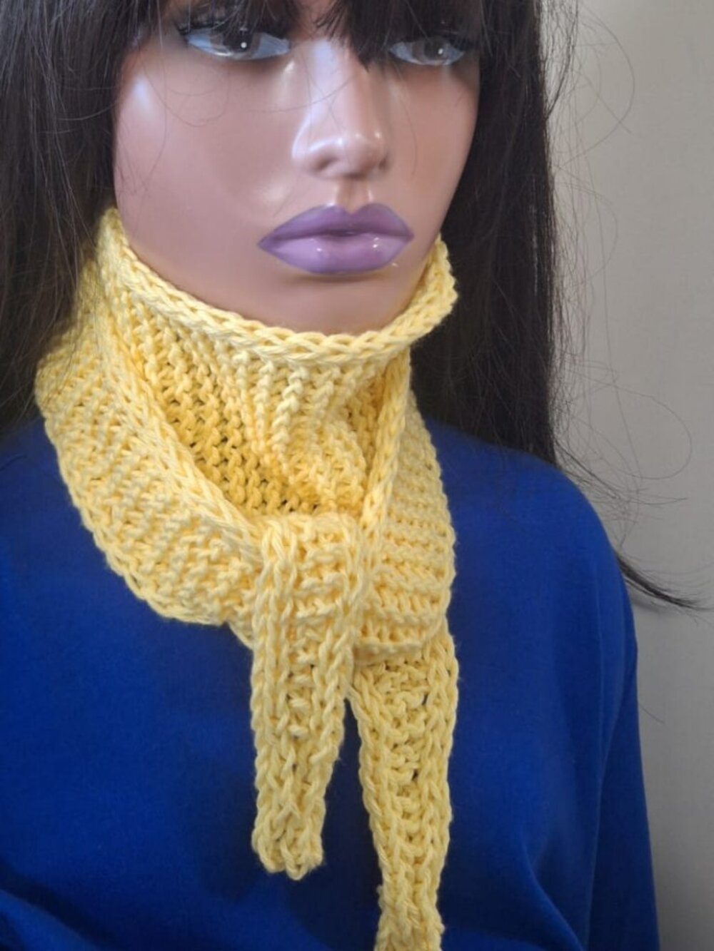 Yellow Cotton Knit Skinny Scarf Sophie Style Handmade